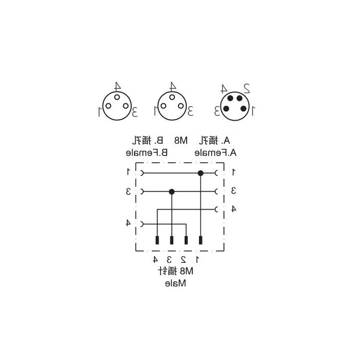 M8 4Pin male/2M8 3Pin female、Y-plug、Pre cast PVC non flexible cables、Grey sheathed、63D323-XXX