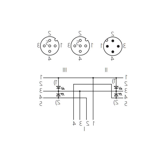 M12 4Pin公头/2M12 3Pin母头90°、带LED灯、Y型预铸PUR拖链电缆、黑色护套、64D441-XXX